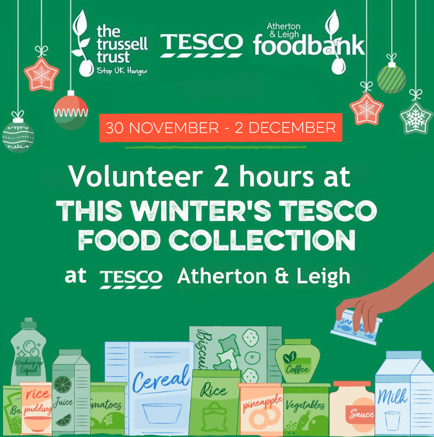 Volunteers needed for the Tesco winter food collection Atherton